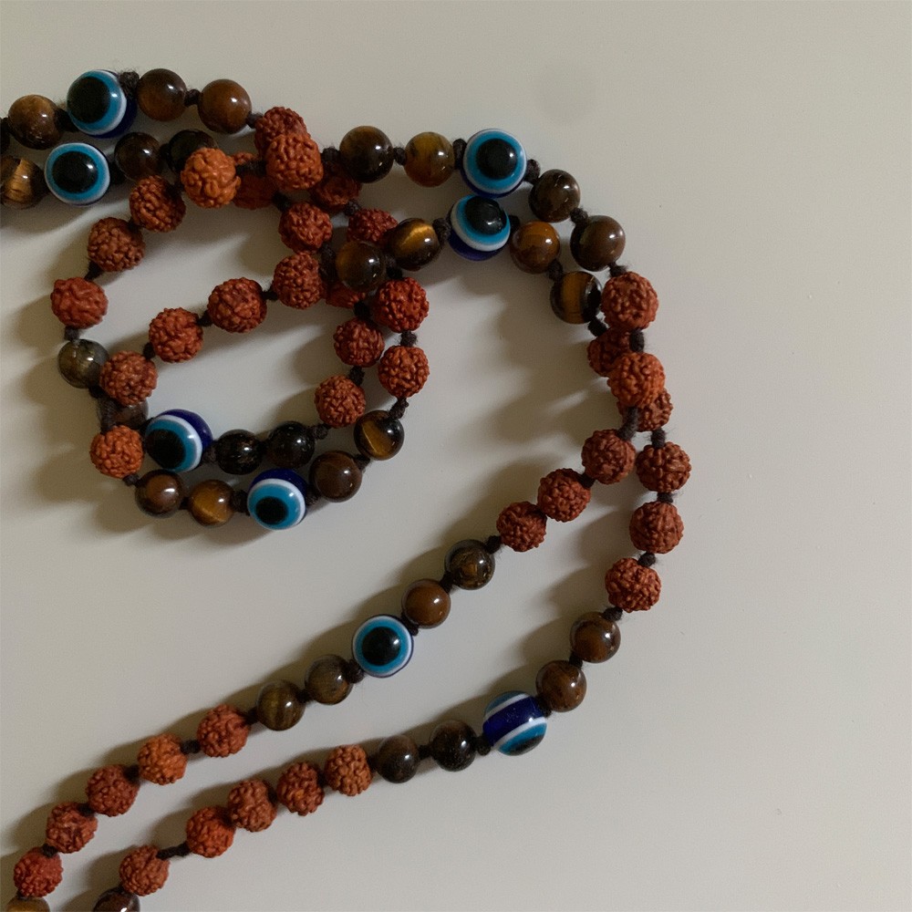 Turkish Eye Rudraksha Mala - Tiger's Eye