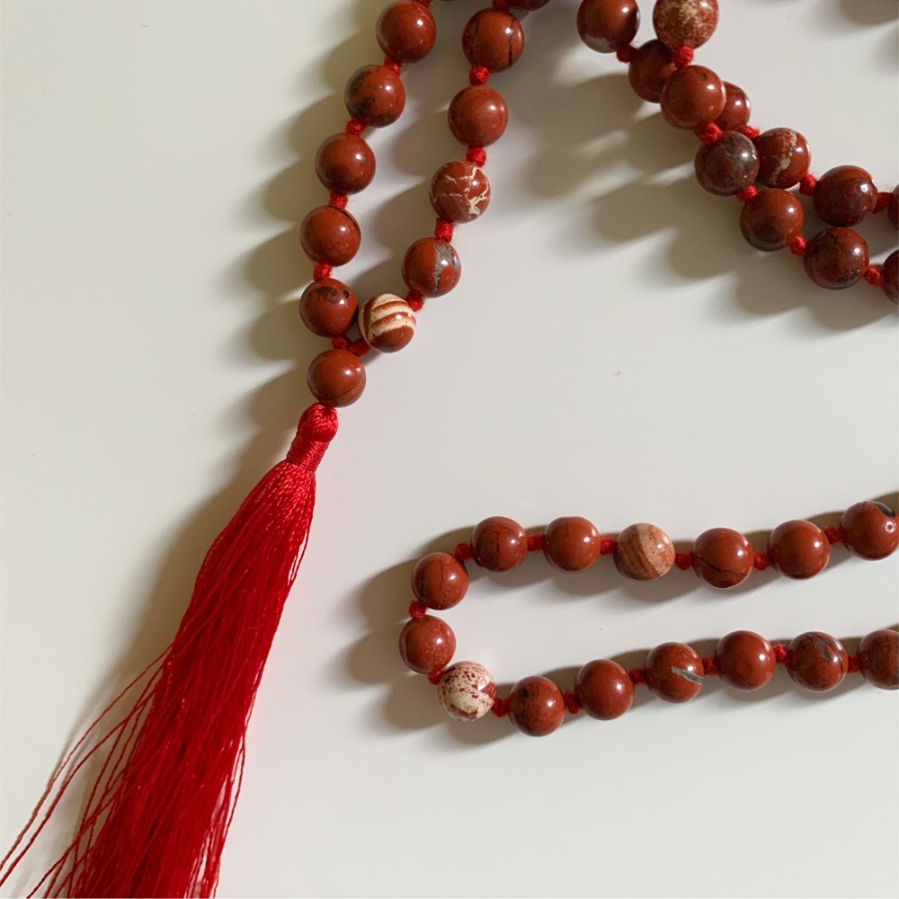 Mala - White Lace Red Jasper