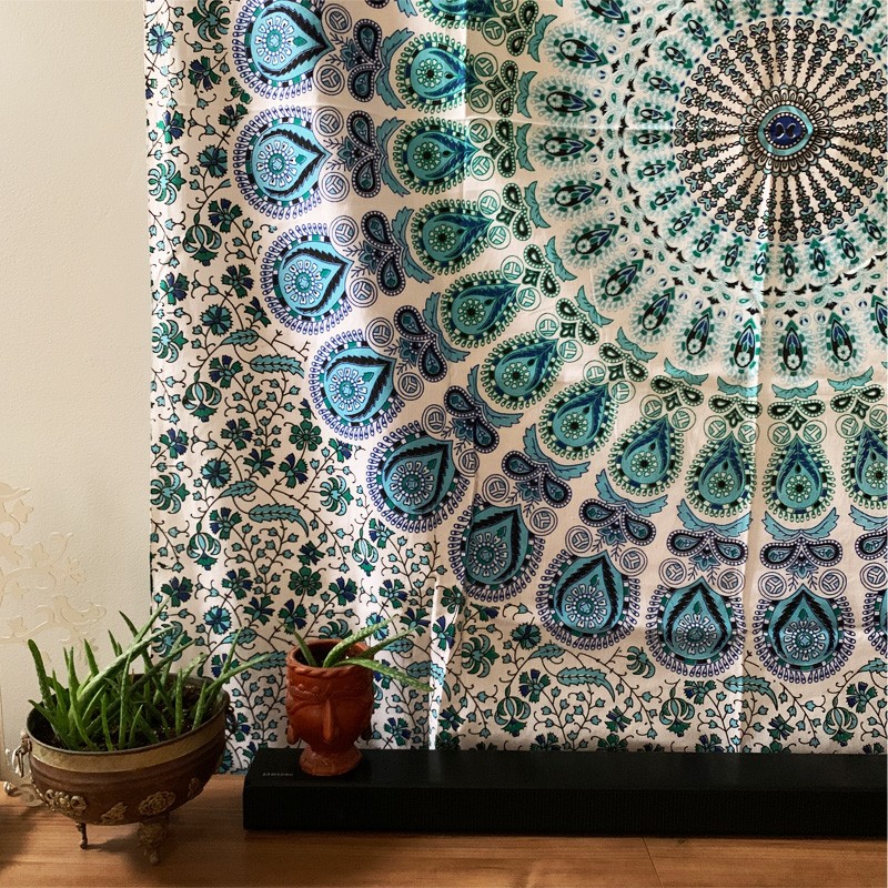 Mandala Tapestry - Peaceful Garden (Turquoise)