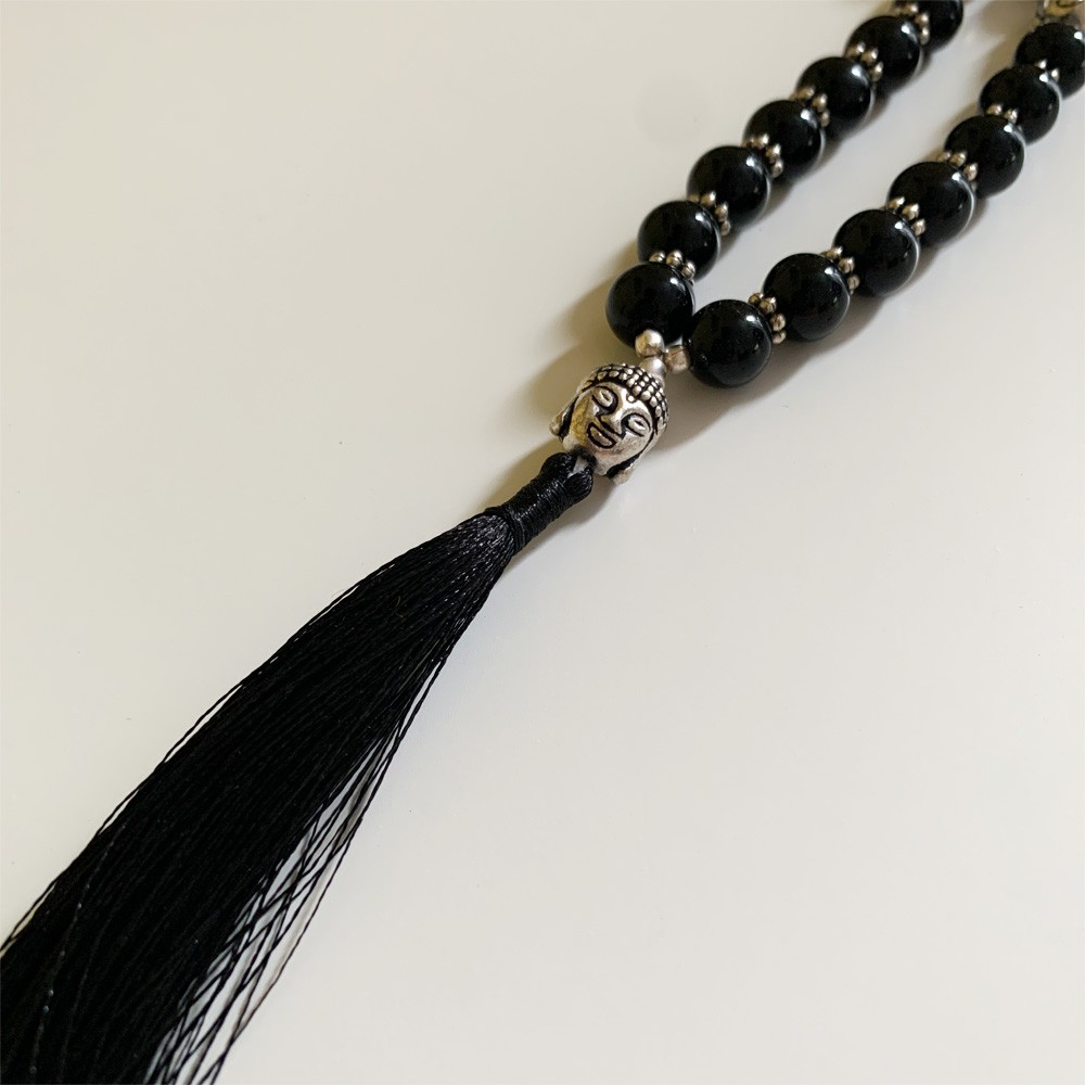 Rudraksha Buddha Mala with Stones - Jet