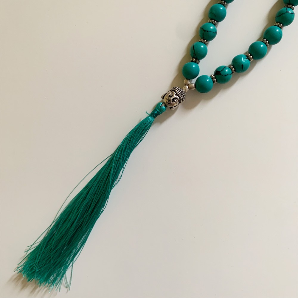 Rudraksha Buddha Mala with Stones - Turquoise