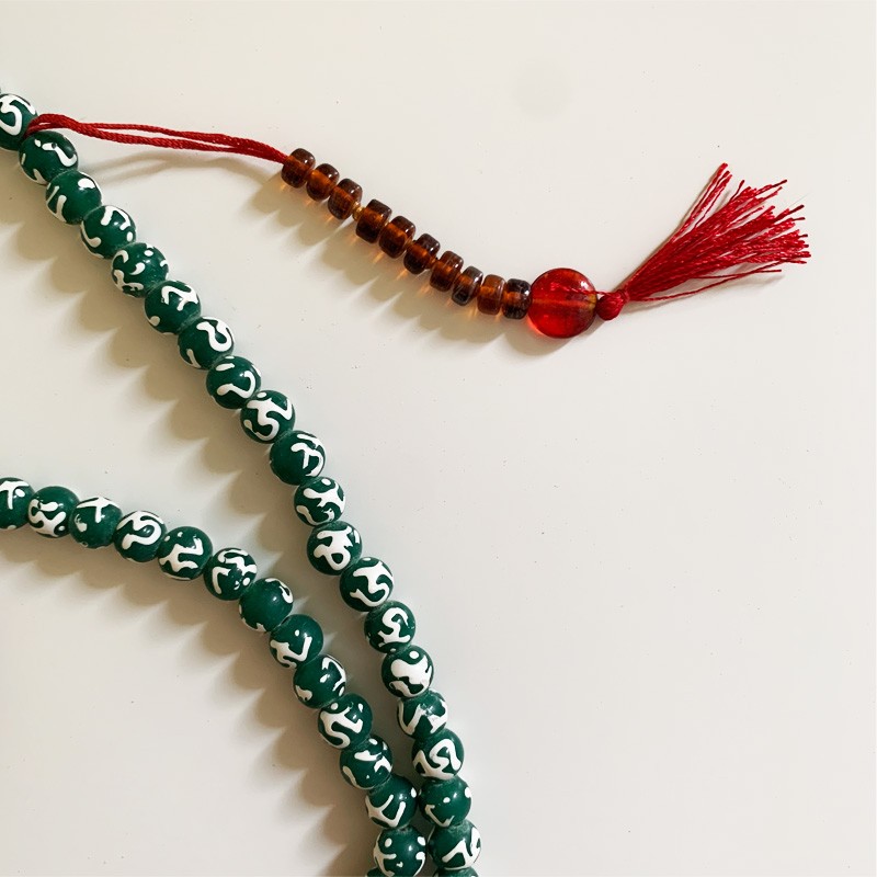 Tibetan Mala - Glass ohm (Green)