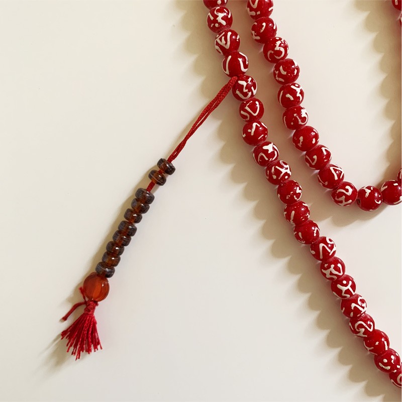 Tibetan Mala - Glass Ohm (Red)