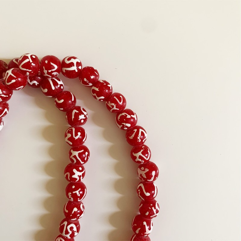 Tibetan Mala - Glass Ohm (Red)